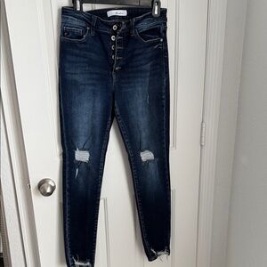 La Women's Distressed Dark Blue Jeans
